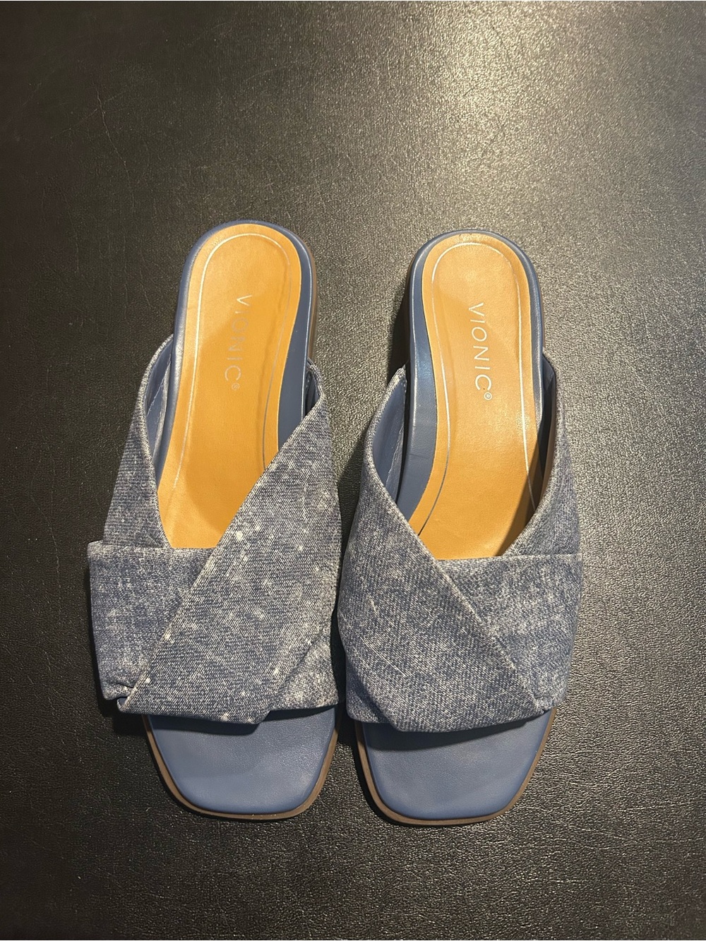 Vionic Women's Denim Blue Crisscross Slide Mules